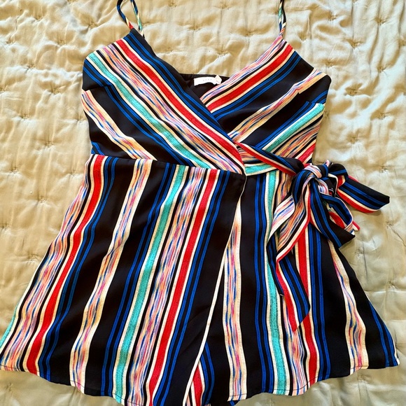 Striped Wrap Romper with Tie Waist - Picture 1 of 1